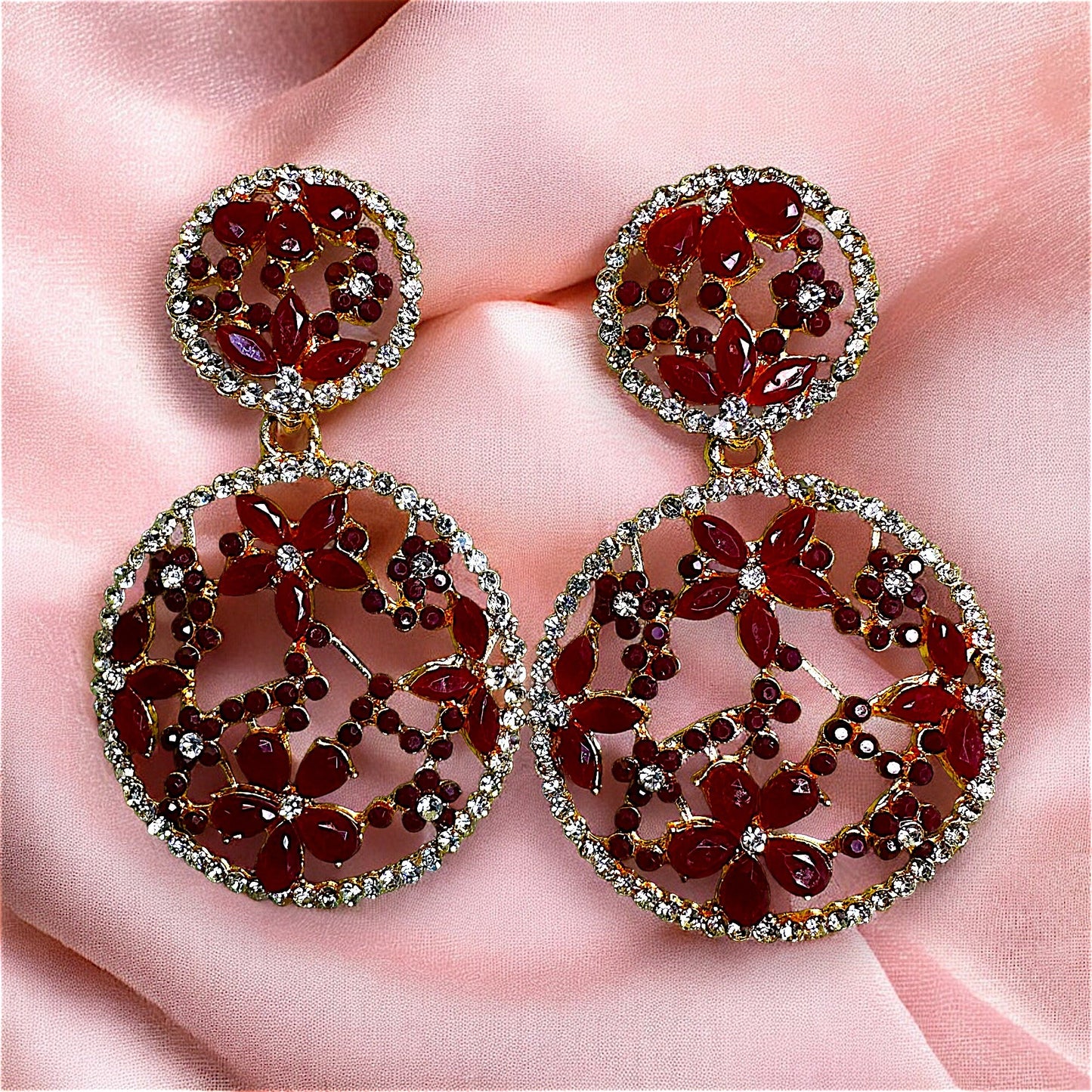 Flower pattern round earrings wine Earrings Ear Rings Earrings ethnic Trincket Jewellry Jewelry Jewellery