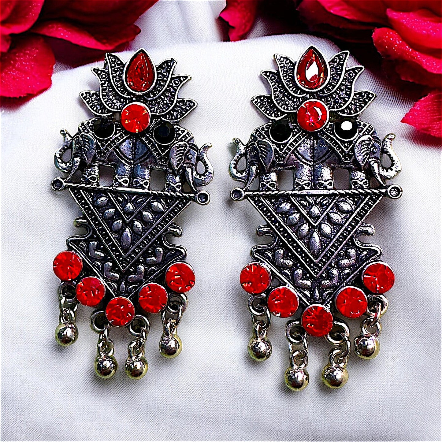 Oxidized Lotus Earrings Red Earrings Ear Rings Earrings ethnic Trincket Jewellry Jewelry Jewellery