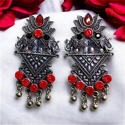 Oxidized Lotus Earrings Red Earrings Ear Rings Earrings ethnic Trincket Jewellry Jewelry Jewellery