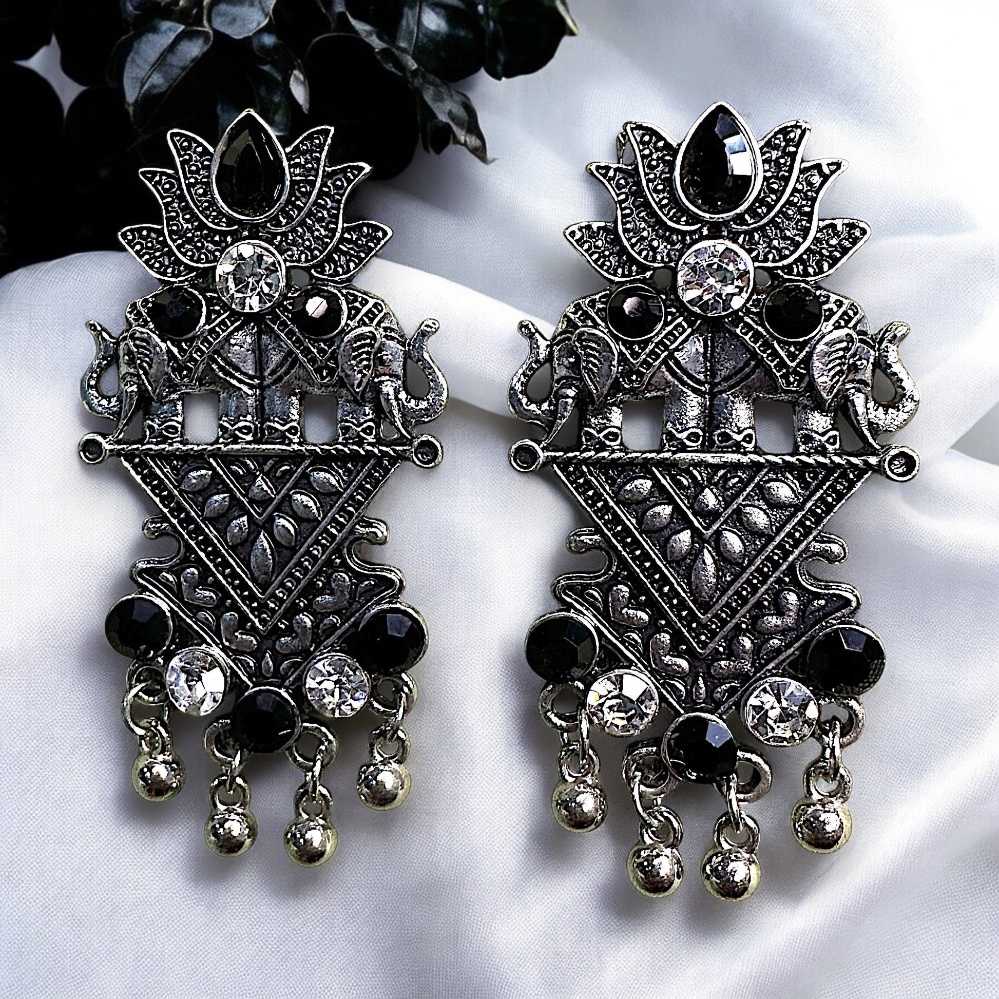 Oxidized Lotus Earrings Black Earrings Ear Rings Earrings ethnic Trincket Jewellry Jewelry Jewellery