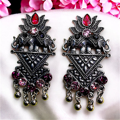 Oxidized Lotus Earrings Pink Earrings Ear Rings Earrings ethnic Trincket Jewellry Jewelry Jewellery
