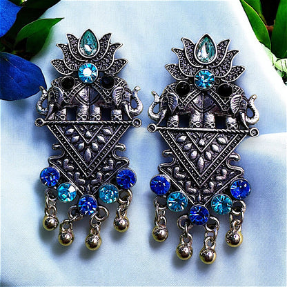 Oxidized Lotus Earrings Blue Earrings Ear Rings Earrings ethnic Trincket Jewellry Jewelry Jewellery