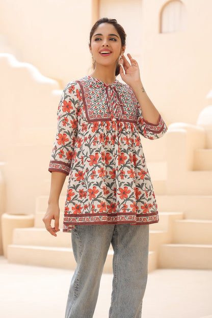 Floral A-Line Cotton Casual Top