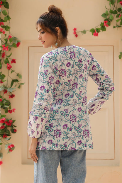 Floral Printed Purple Cotton Top