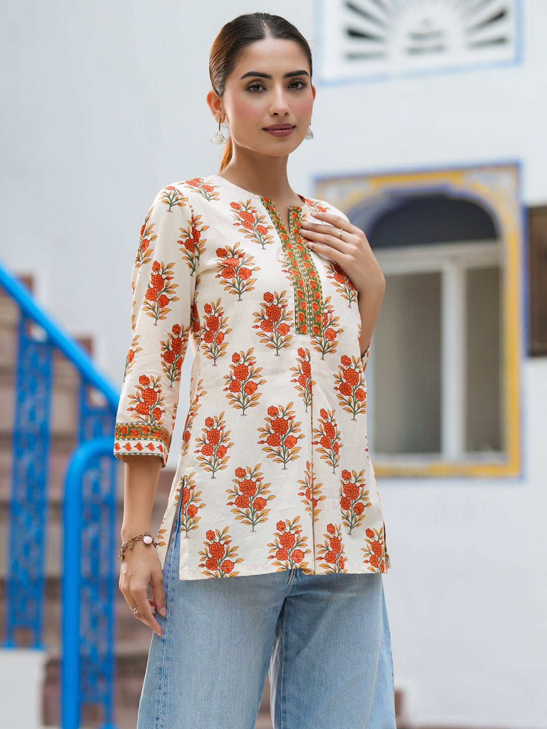 Floral print regular fit cotton top