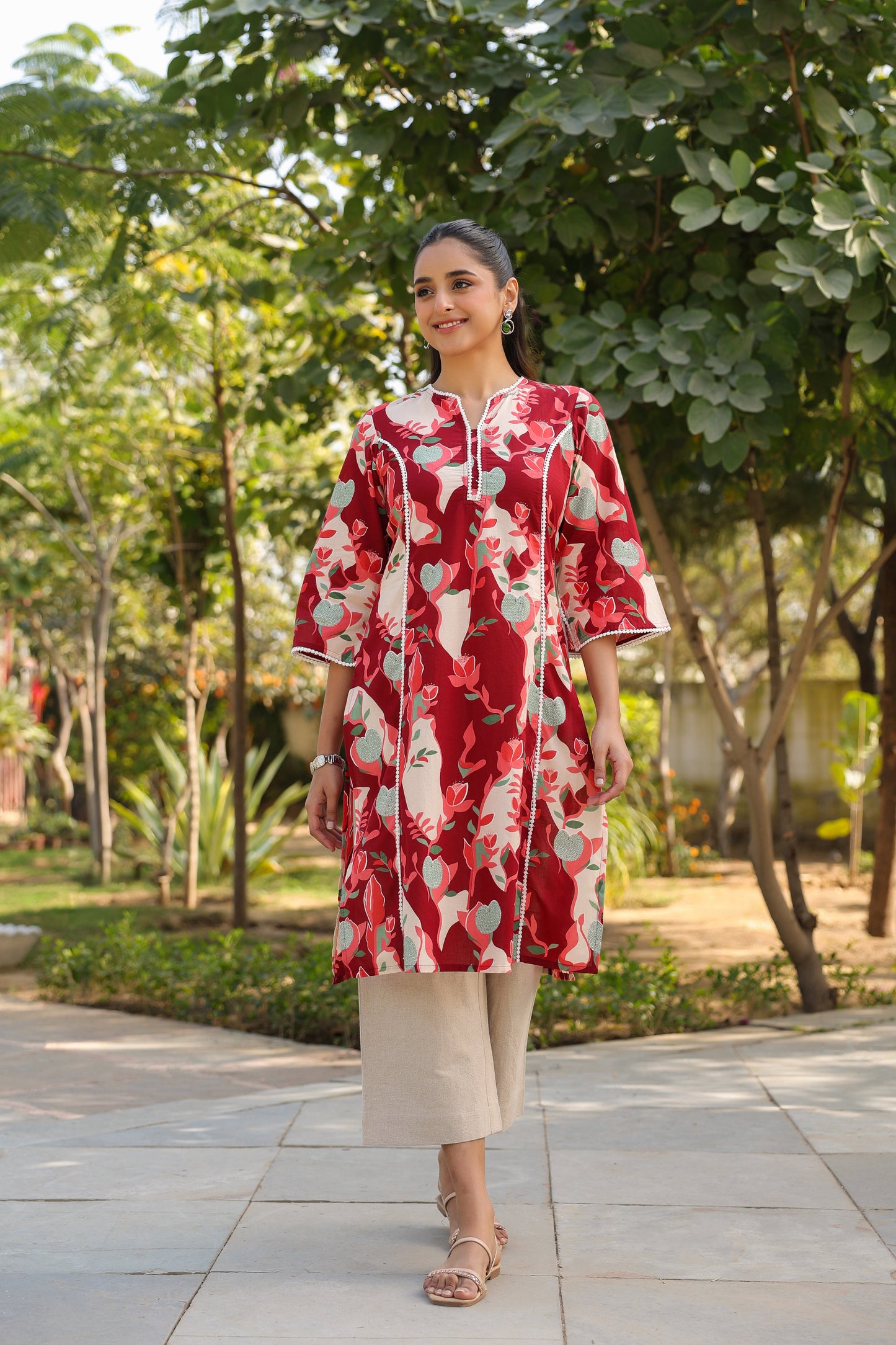 Floral printed pure cotton straight kurta for women