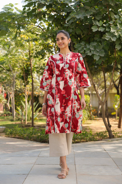 Floral printed pure cotton straight kurta for women