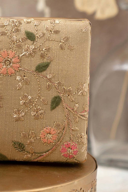 AMYRA - Floral Creeper Box Clutch - Gold
