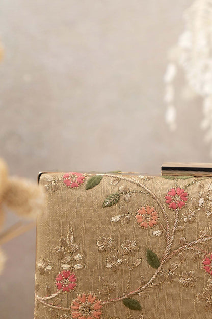 AMYRA - Floral Creeper Box Clutch - Gold