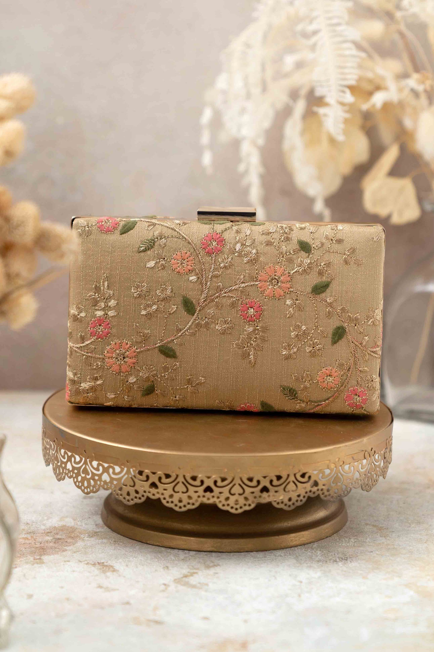 AMYRA - Floral Creeper Box Clutch - Gold