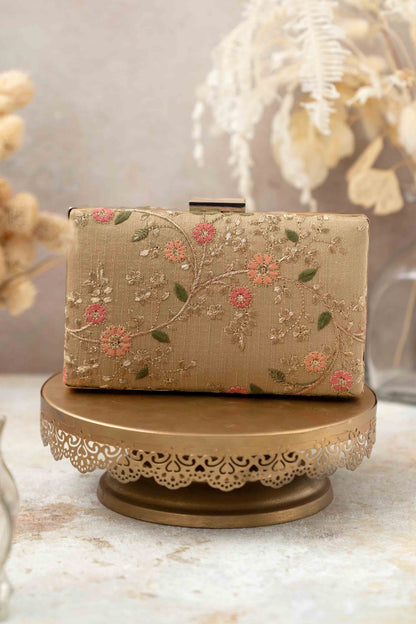 AMYRA - Floral Creeper Box Clutch - Gold