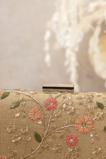 AMYRA - Floral Creeper Box Clutch - Gold