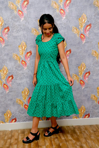 Green Floral Print Anarkali Kurti