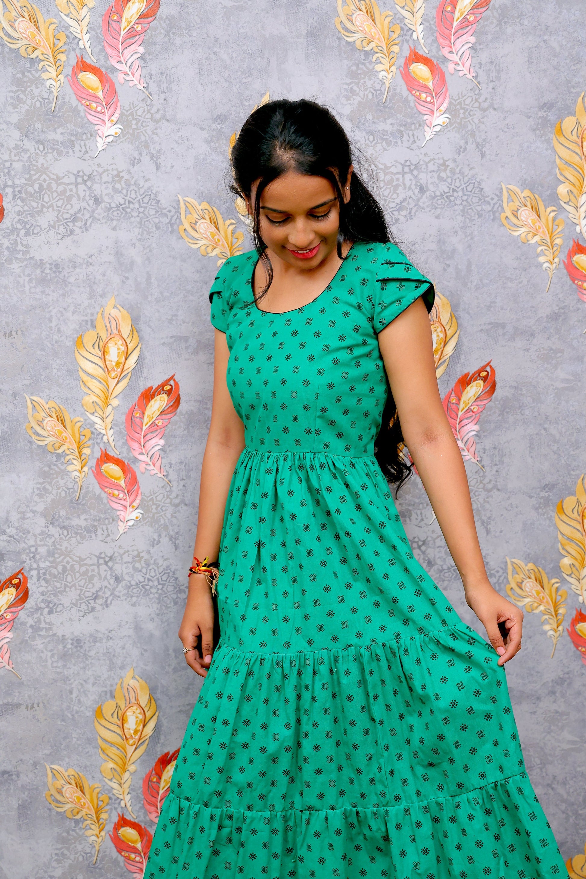 Green Floral Print Anarkali Kurti