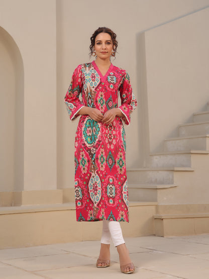 Fuchsia ethnic print kurta