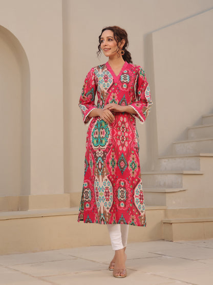 Fuchsia motif printed kurta