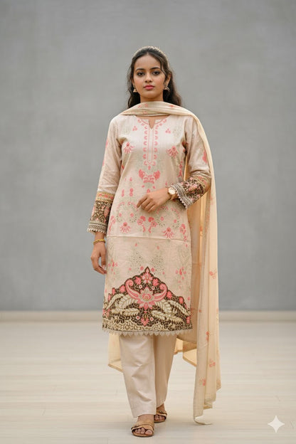 Cream Kurti With Floral Design For Women & Girls