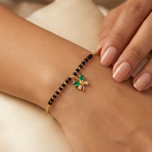 Silver Green Butterfly Mangalsutra Bracelet