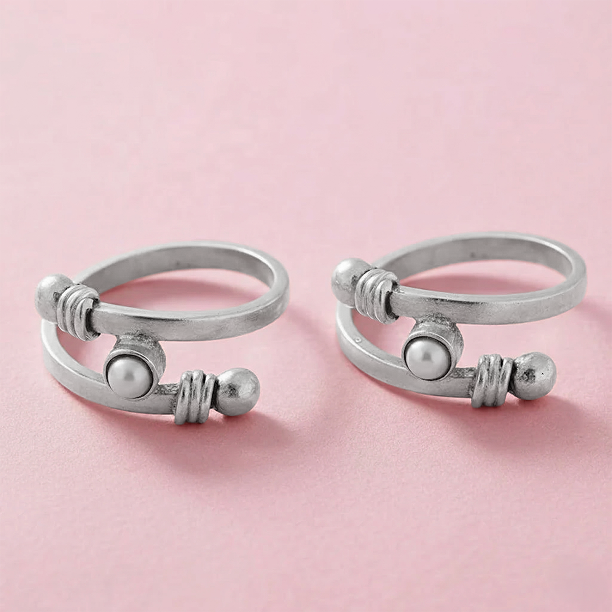 Pearl Adjustable Sterling 92.5 Sterling Silver Toe Ring (Pair)