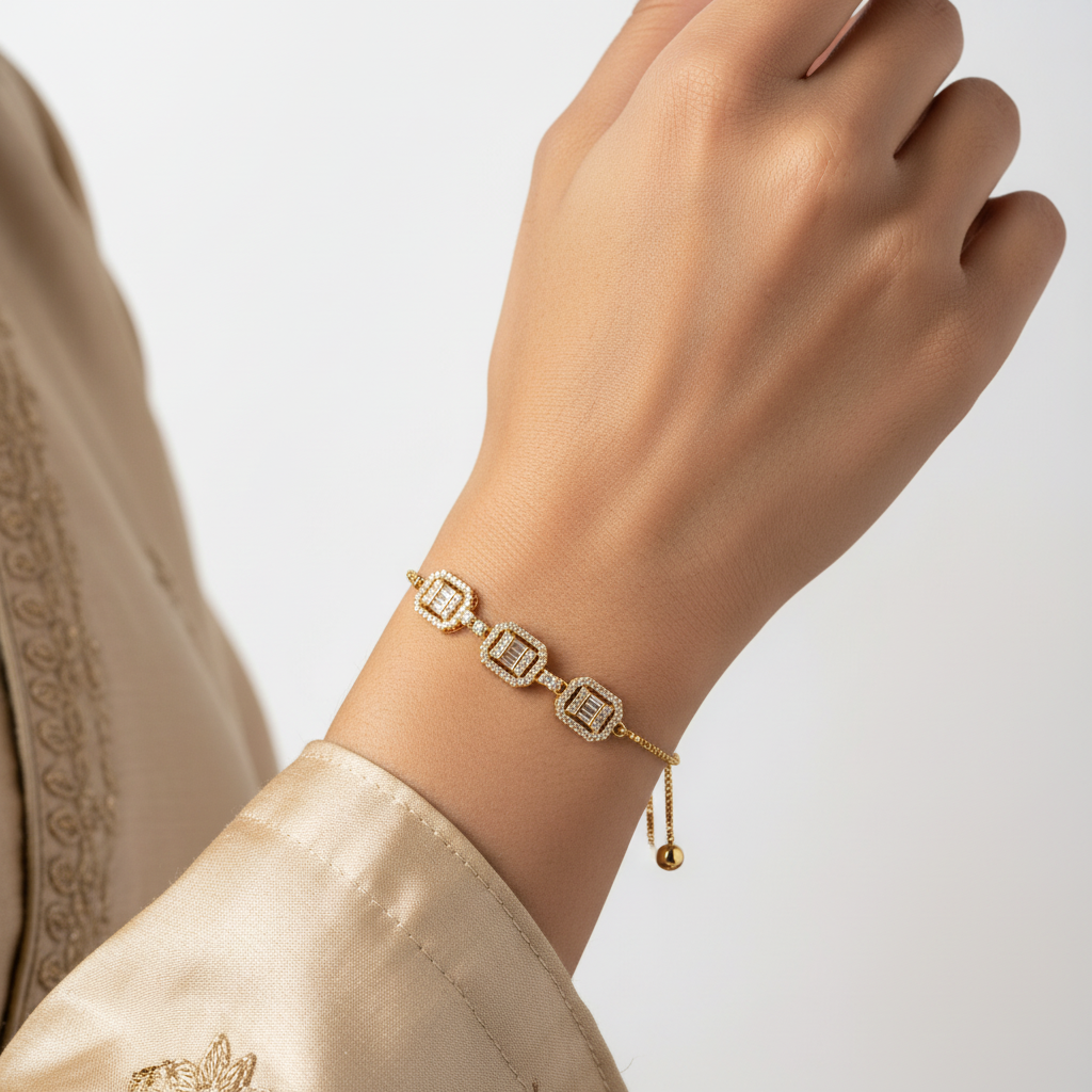 Gold Plated CZ Zircon Bracelet | Adjustable Wristlet for Women