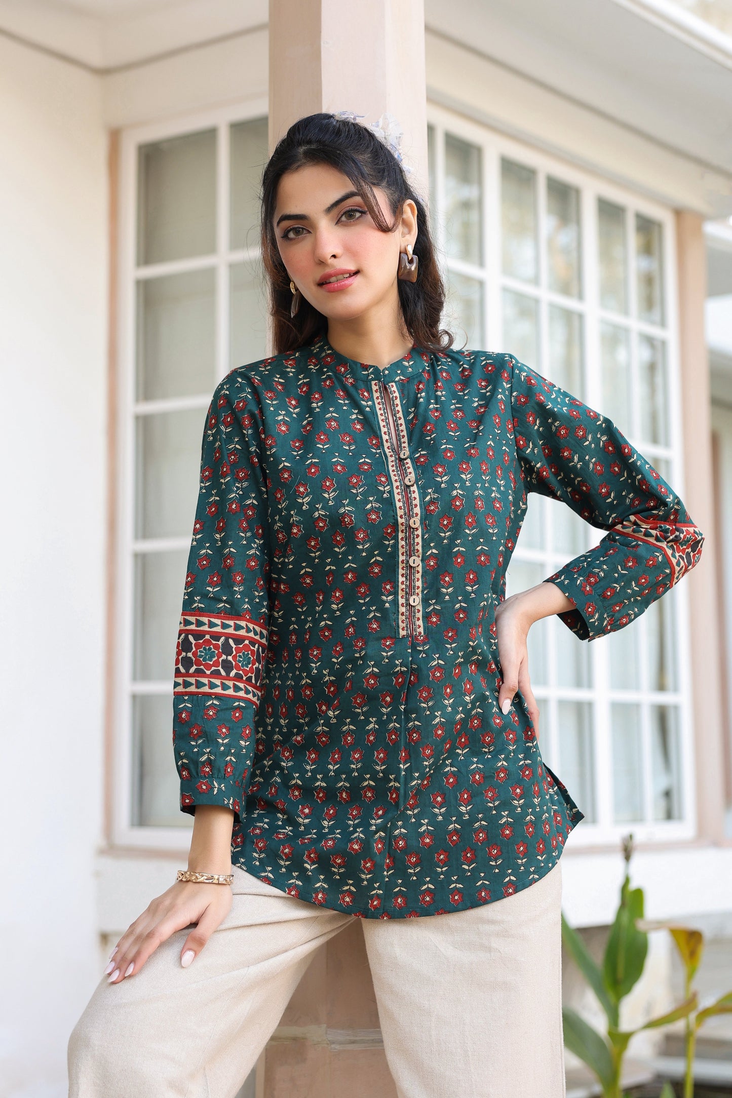 Green cotton kurti style top