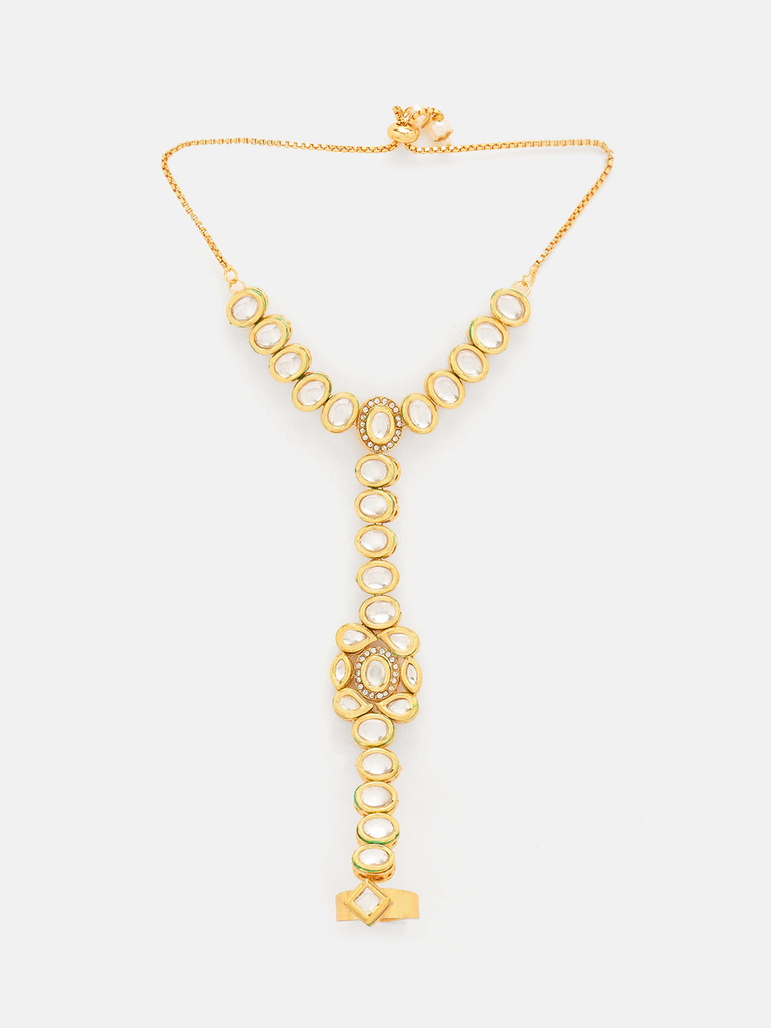 Priyaasi Kundan Gold Plated Floral Pattern Adjustable Hathphool