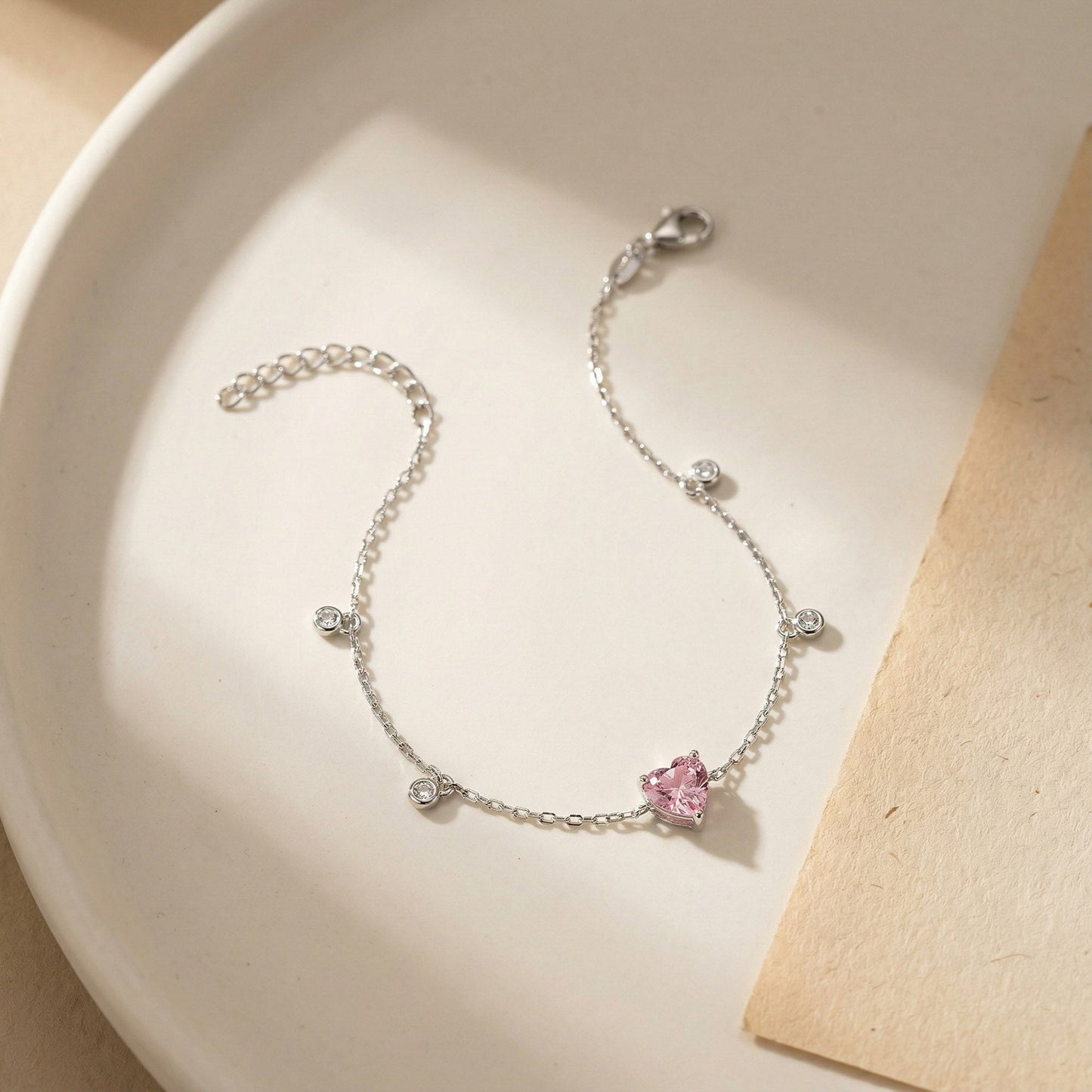 Pink Heart Silver Bracelet