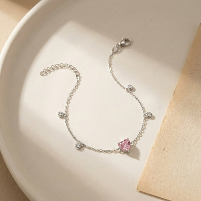 Pink Heart Silver Bracelet