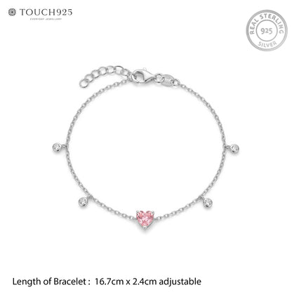 Pink Heart Silver Bracelet