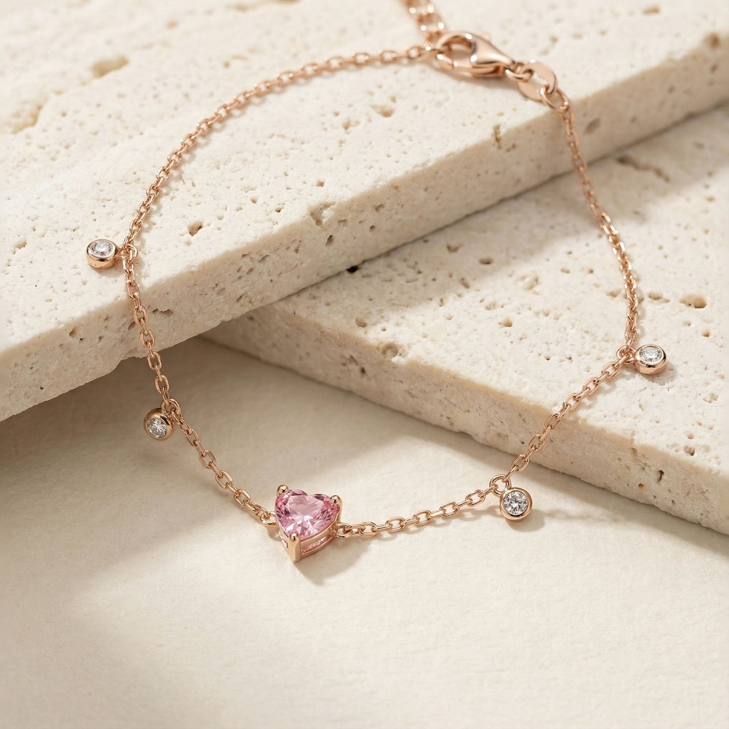 Pink Heart Silver Bracelet