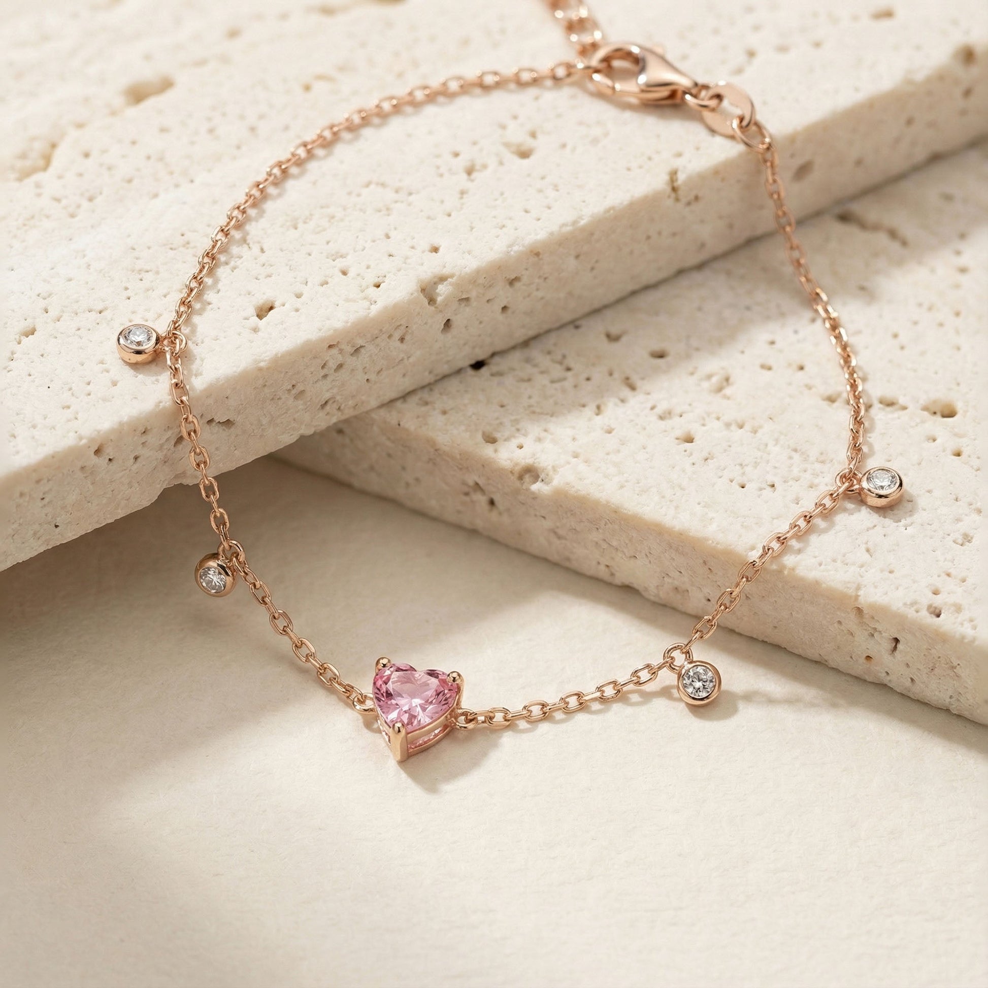 Pink Heart Silver Bracelet