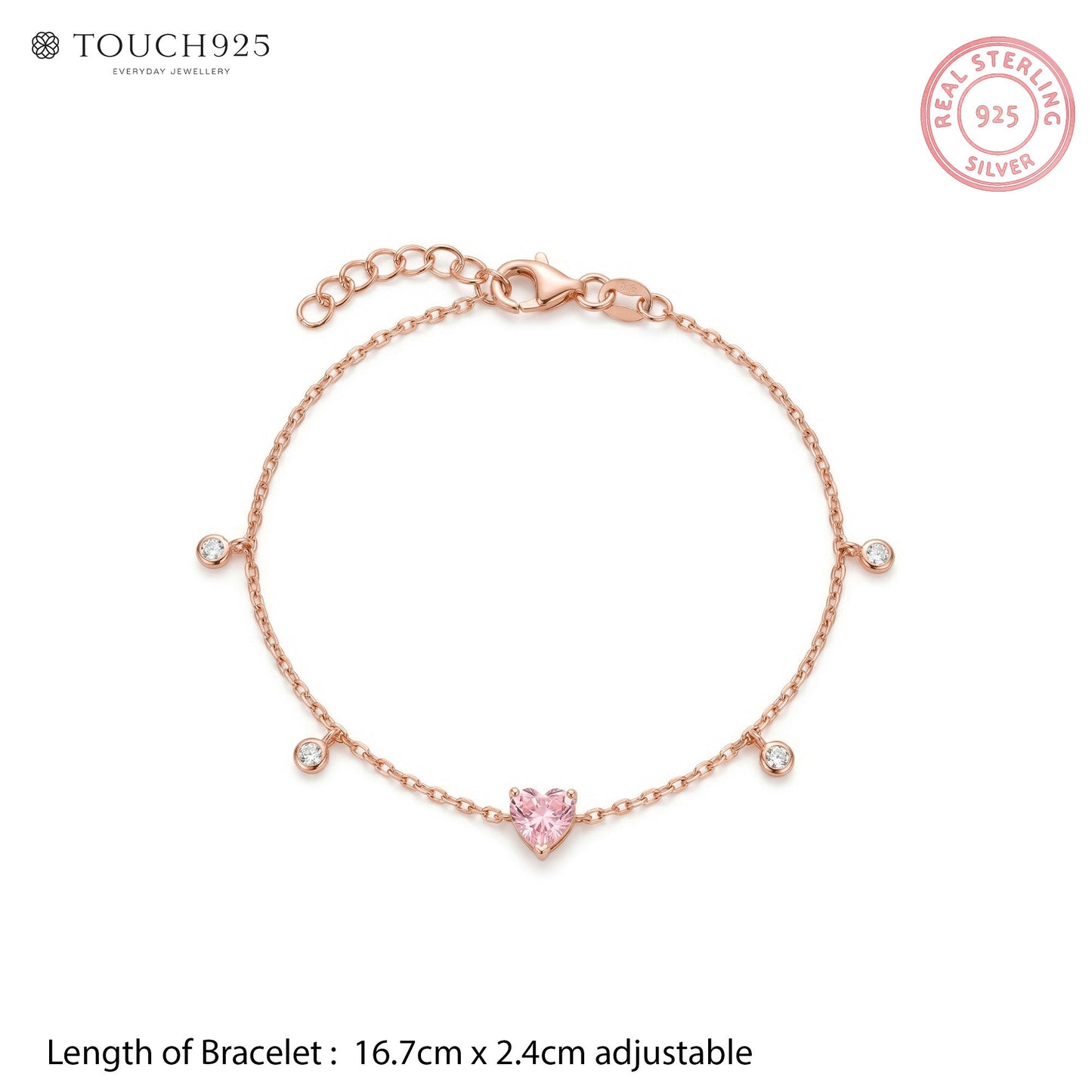 Pink Heart Silver Bracelet