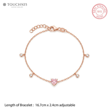 Pink Heart Silver Bracelet