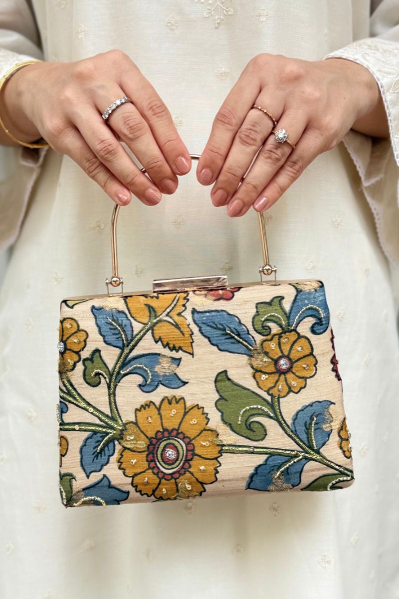 Hana Embroidered Kalamkari Clutch - Multi Color
