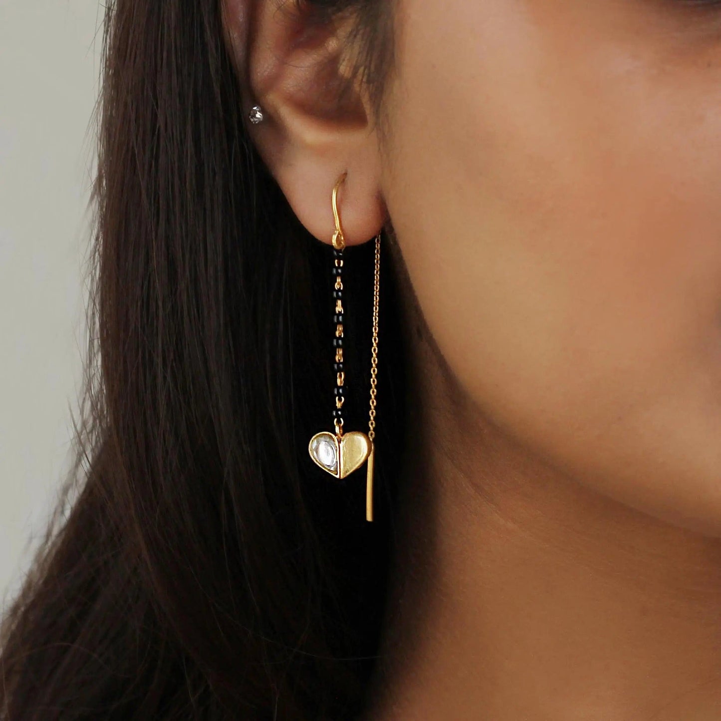 92.5 Sterling Silver Kundan Heart Mangalsutra Earring