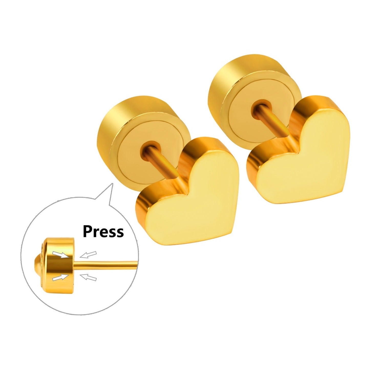 Hearts 18K Gold Plated Children's Earrings - Twisty Locks  - Kids and Women Hair Accessories, Fashion Clothing and Jewellery India