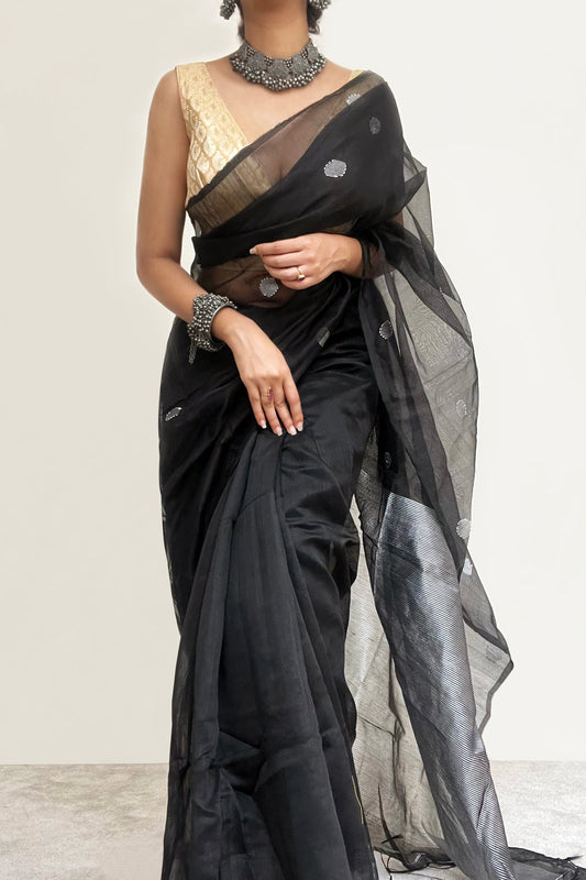 Teejh Tasha Black Muslin Silk Saree