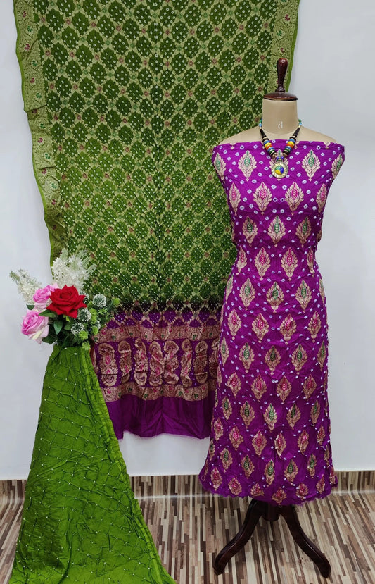 Dhupiyan Silk Authentic Hande made Jamanagar kasab work Bandhani dress material - Premium  from Ethenika.com - Just INR 4990! Shop now at Ethenika.com 