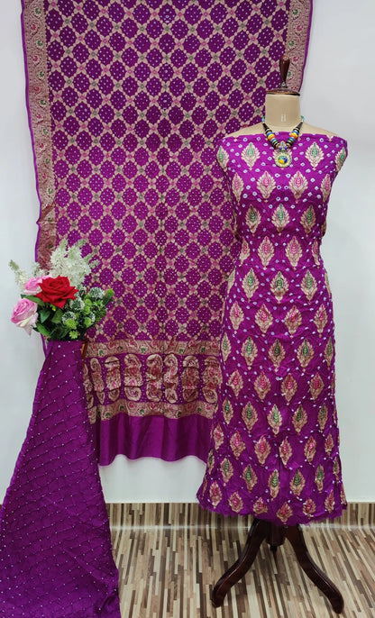 Dhupiyan Silk Authentic Hande made Jamanagar kasab work Bandhani dress material - Premium  from Ethenika.com - Just INR 4990! Shop now at Ethenika.com 
