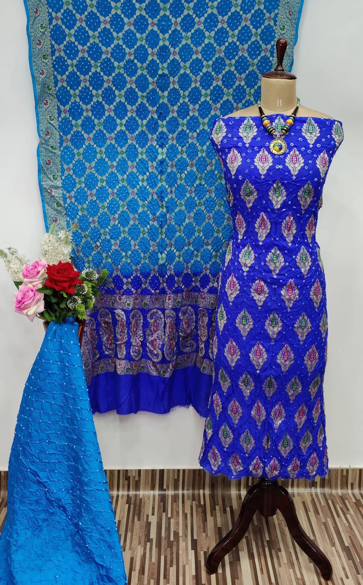 Dhupiyan Silk Authentic Hande made Jamanagar kasab work Bandhani dress material - Premium  from Ethenika.com - Just INR 4990! Shop now at Ethenika.com 