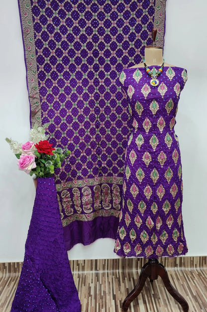 Dhupiyan Silk Authentic Hande made Jamanagar kasab work Bandhani dress material - Premium  from Ethenika.com - Just INR 4990! Shop now at Ethenika.com 
