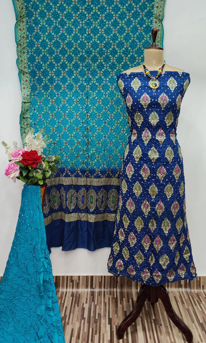 Dhupiyan Silk Authentic Hande made Jamanagar kasab work Bandhani dress material - Premium  from Ethenika.com - Just INR 4990! Shop now at Ethenika.com 