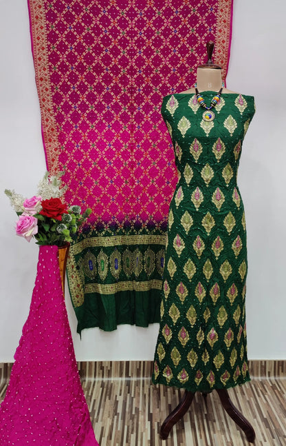 Dhupiyan Silk Authentic Hande made Jamanagar kasab work Bandhani dress material - Premium  from Ethenika.com - Just INR 4990! Shop now at Ethenika.com 