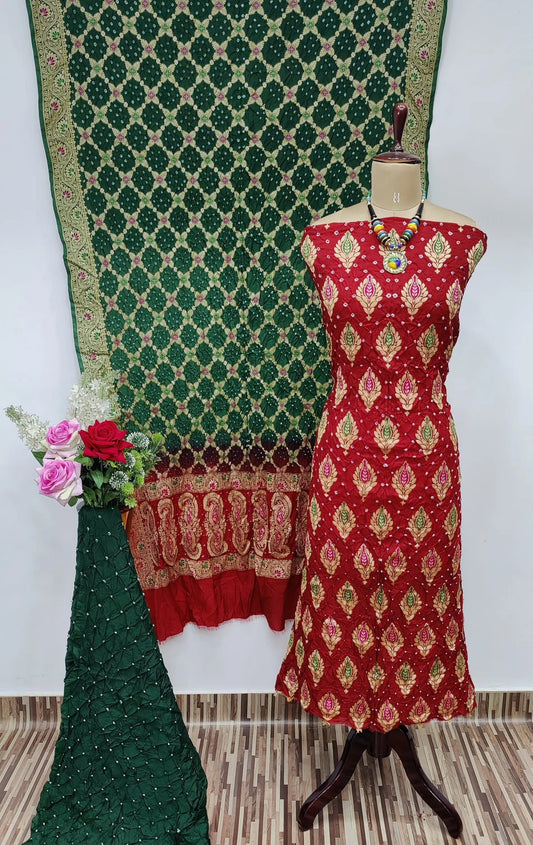 Dhupiyan Silk Authentic Hande made Jamanagar kasab work Bandhani dress material - Premium  from Ethenika.com - Just INR 4990! Shop now at Ethenika.com 