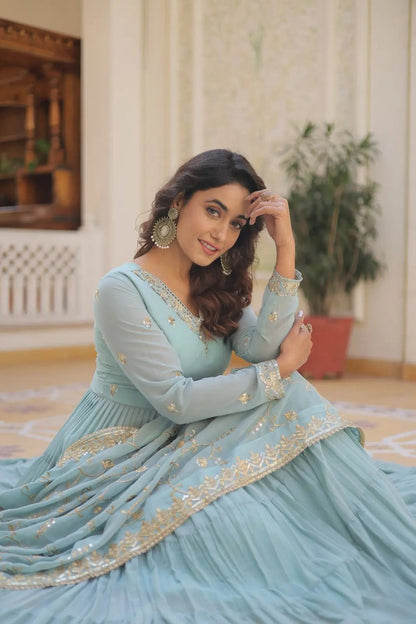 Faux Georgette seqence work Gown Dupatta Set - Premium  from Ethenika.com - Just INR 2590! Shop now at Ethenika.com 