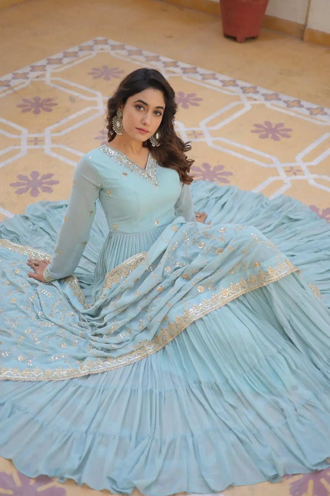Faux Georgette seqence work Gown Dupatta Set - Premium  from Ethenika.com - Just INR 2590! Shop now at Ethenika.com 