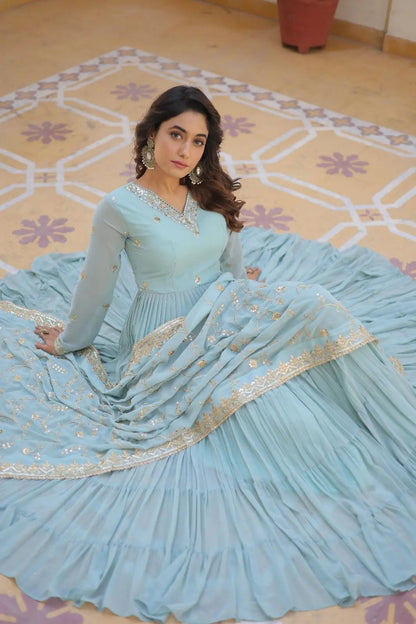 Faux Georgette seqence work Gown Dupatta Set - Premium  from Ethenika.com - Just INR 2590! Shop now at Ethenika.com 