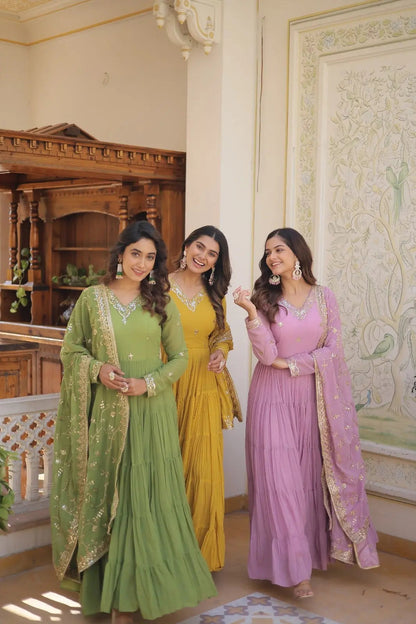 Faux Georgette seqence work Gown Dupatta Set - Premium  from Ethenika.com - Just INR 2590! Shop now at Ethenika.com 