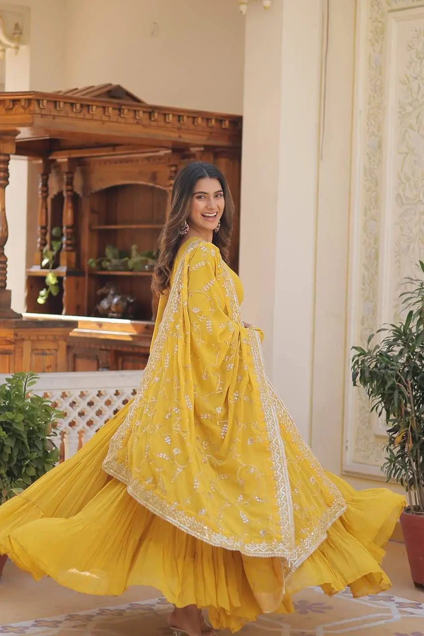 Faux Georgette seqence work Gown Dupatta Set - Premium  from Ethenika.com - Just INR 2590! Shop now at Ethenika.com 