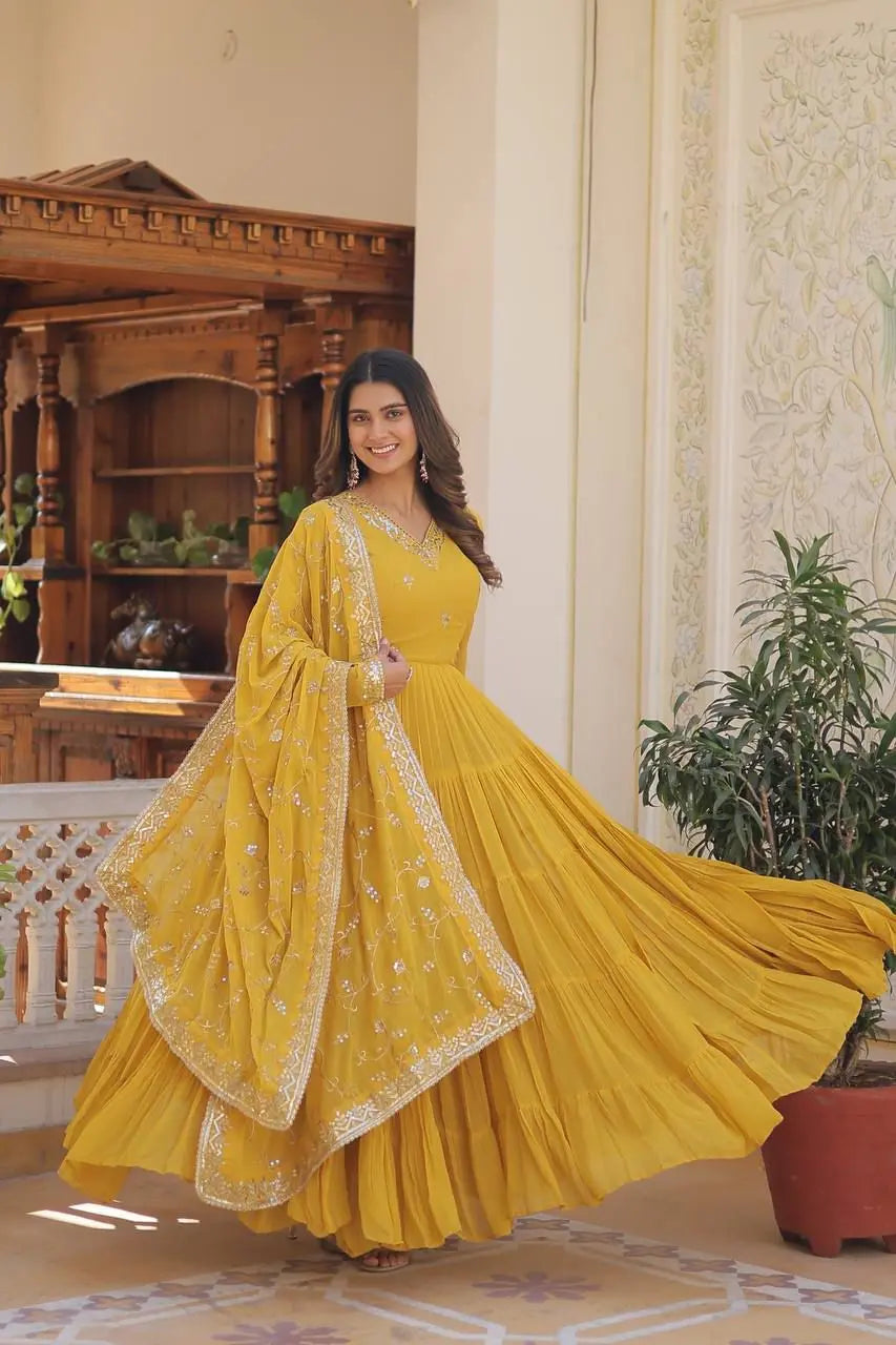 Faux Georgette seqence work Gown Dupatta Set - Premium  from Ethenika.com - Just INR 2590! Shop now at Ethenika.com 